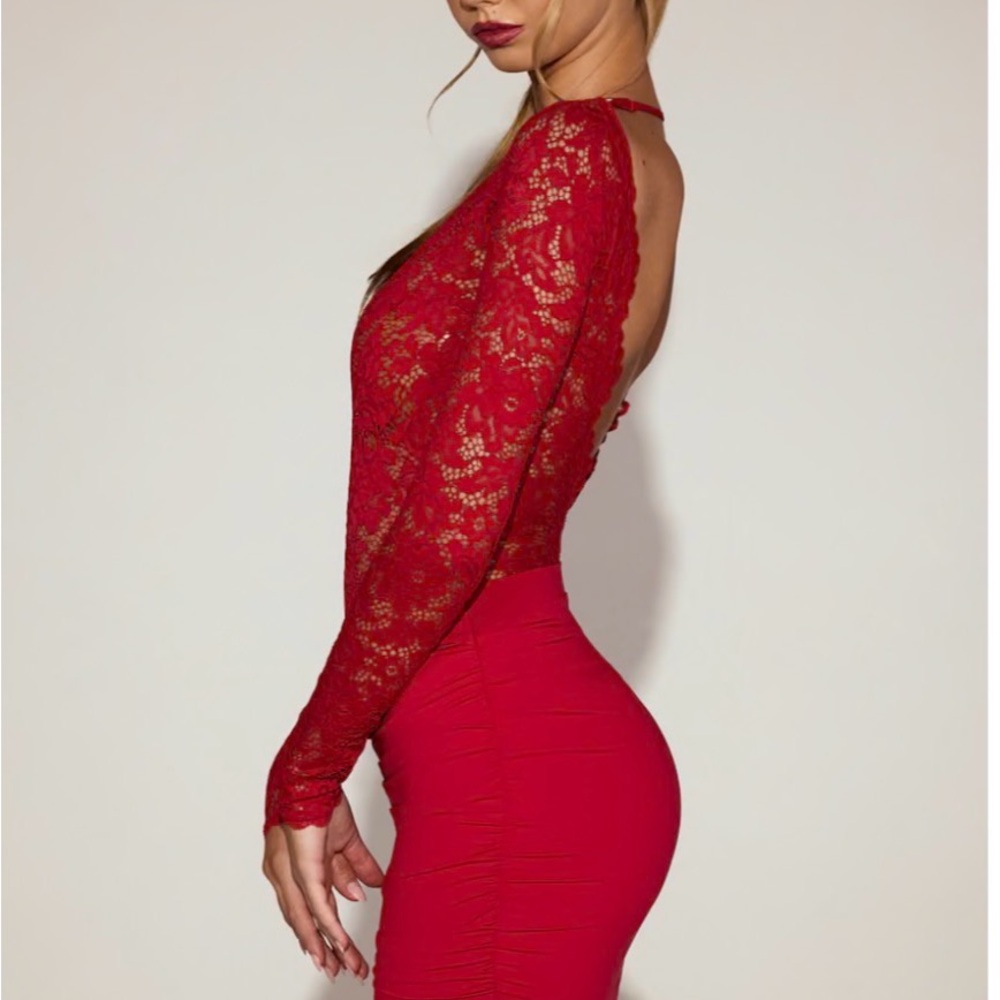 Elegant Red Lace Bodycon Dress